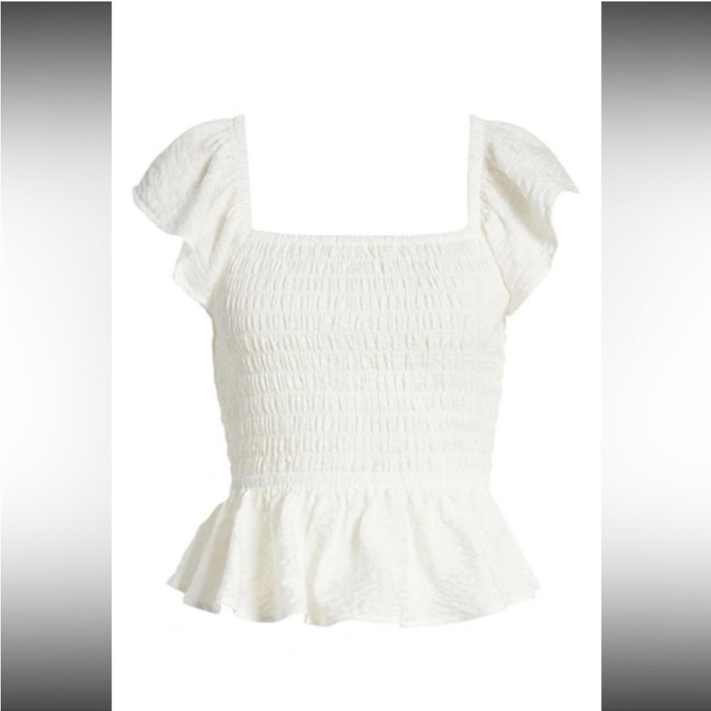Nordstrom Open Edit White Smocked Peplum Blouse